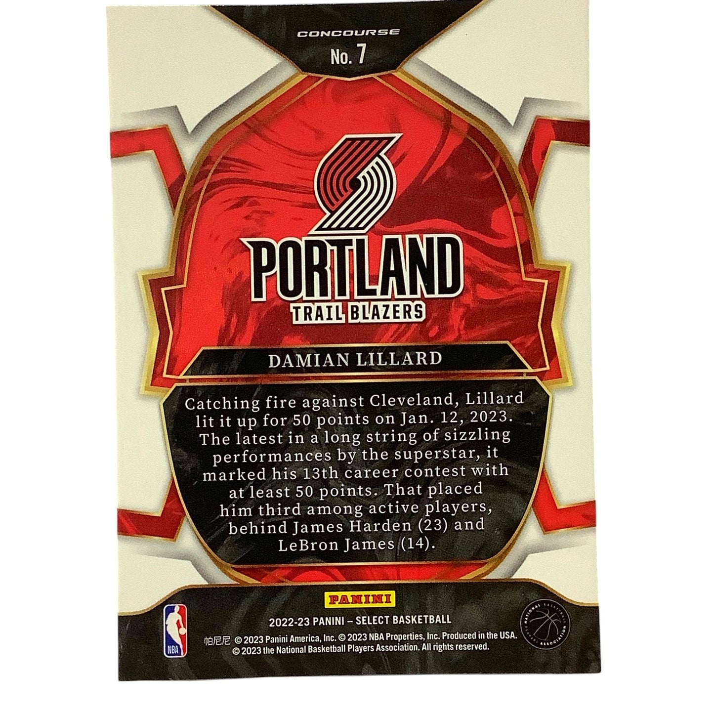 Damian Lillard, Portland Trail Blazers, Card #7, 2022-23 NBA Panini Select