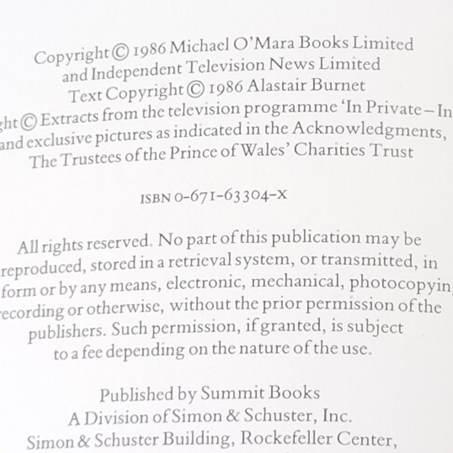 In Private In Public Prince & Princess of Wales 1986 Hardcover 12" x 8.75"