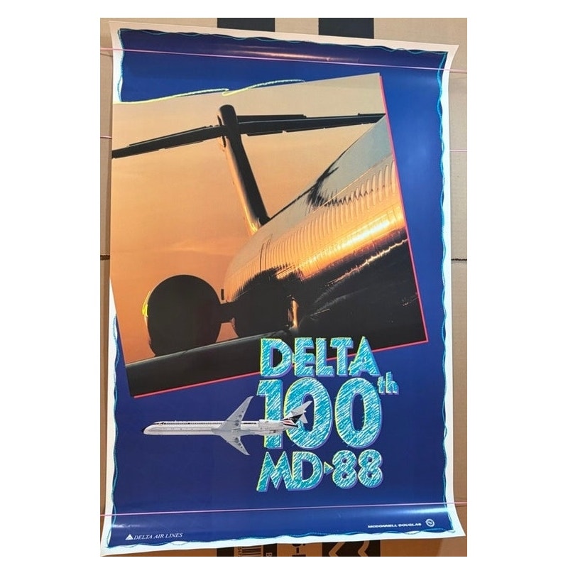Original Delta Air Lines 100th MD‑88 McDonnell Douglas 1993 Poster 36x24