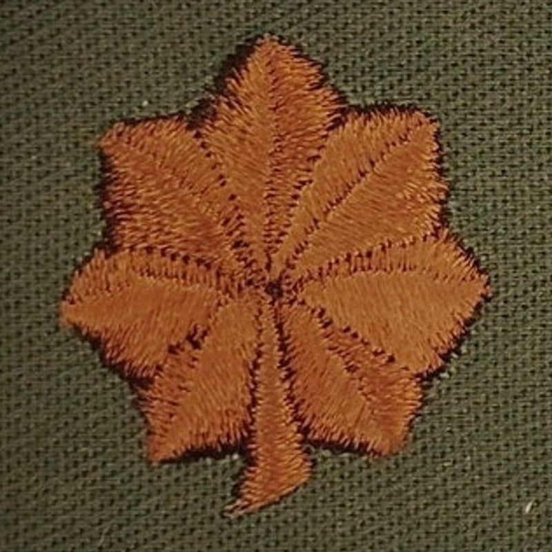 Vintage U.S. Major O-4 Sew-On Rank Insignias, Emb. Gold Oak Leaves on ODG, 1 Pr