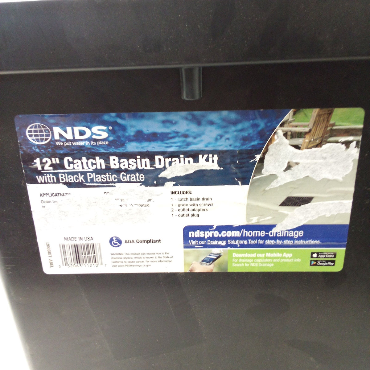 NDS 12 in Square Catch Basin Drain Kit Black Plastic Grate 2-Outlet Plug