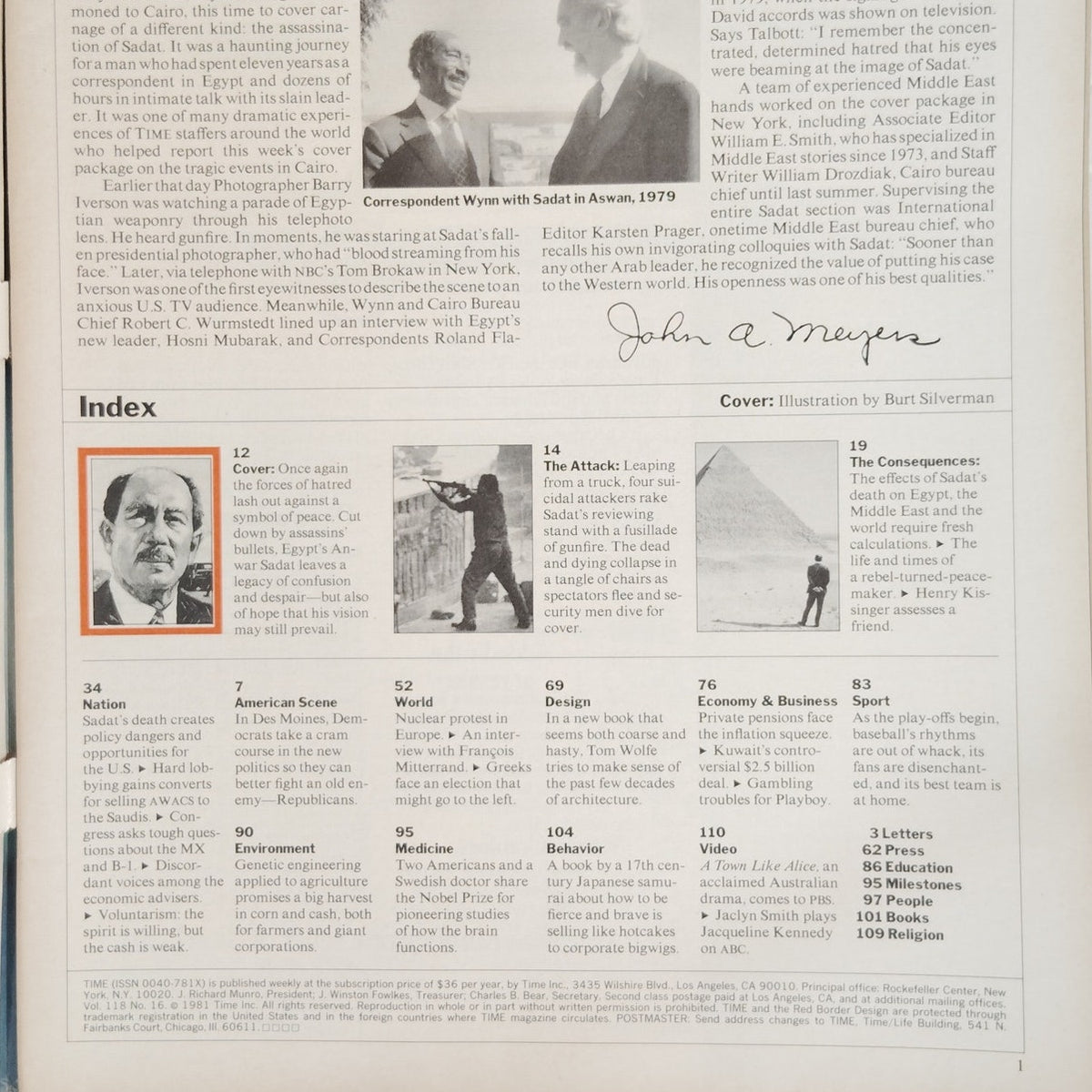 Vintage TIME Magazine October 19 1981 Anwar Sadat Mideast Turmoil Back Issue