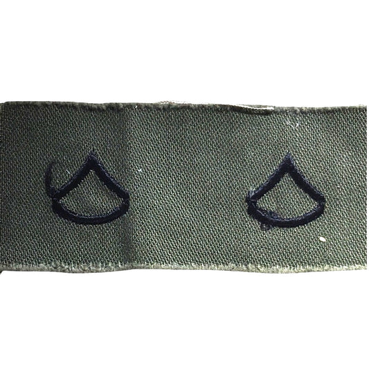 Vietnam War-Era U.S. Army E-3 Rank Patch Pair – Private First Class – OD Green – Subdued – 4¼" x 1⅞"