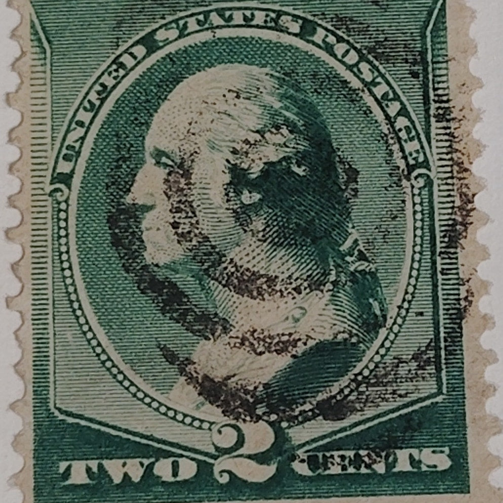 Title: 1887 U.S. Postage Stamp 2¢ George Washington Scott, #213 Green Used, Oval