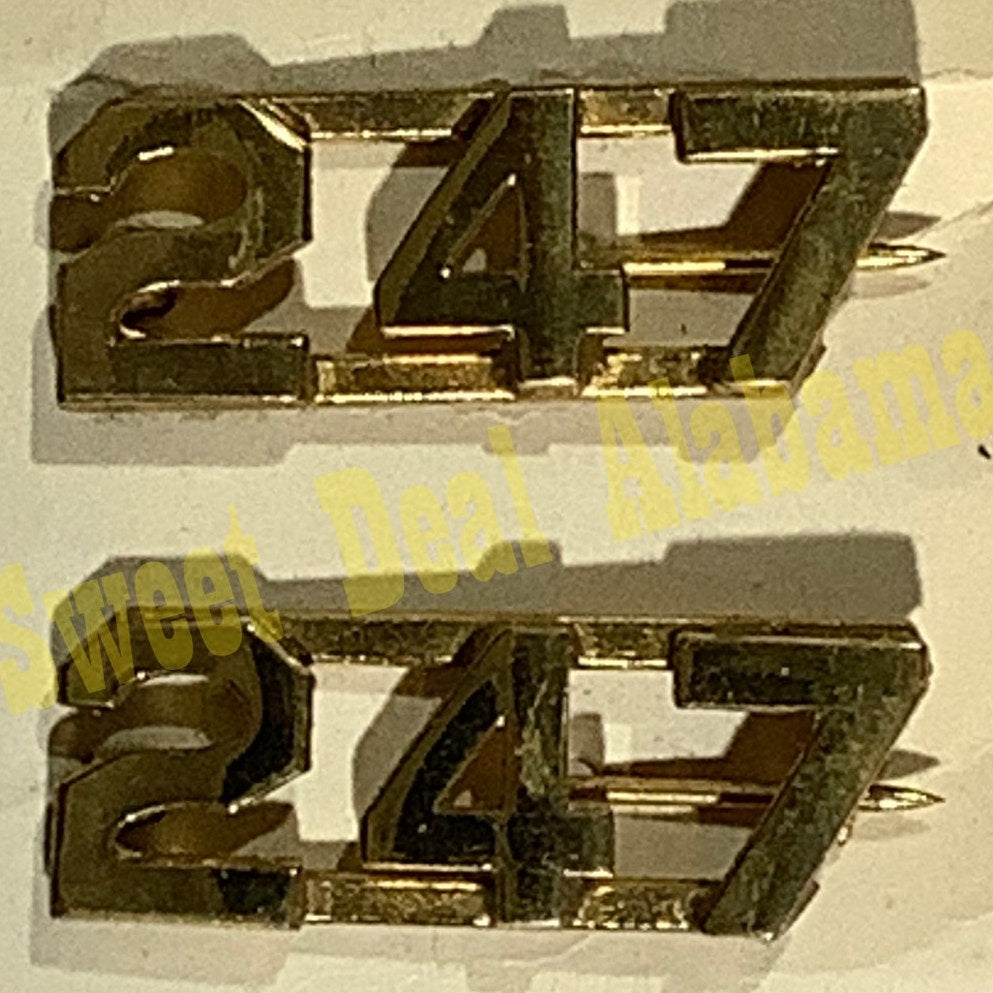 Early/Mid 1900s Brass C-Clasp "247" Collar Devices 3/8"H Hat / Lapel Pins Set