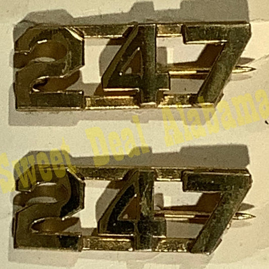 Early/Mid 1900s Brass C-Clasp "247" Collar Devices 3/8"H Hat / Lapel Pins Set