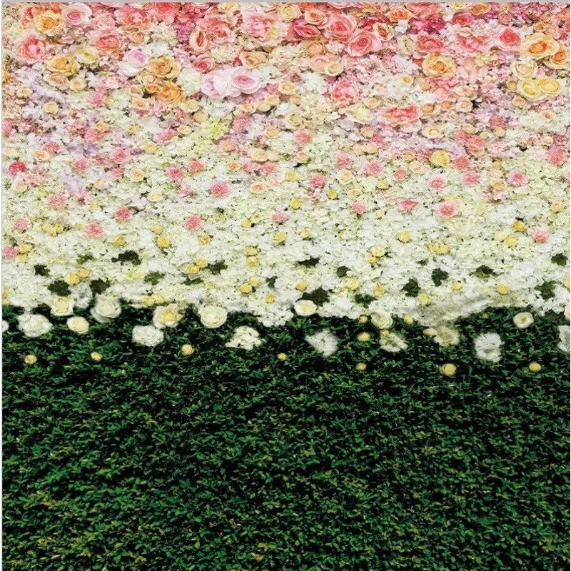 Floral Photography Backdrop – Blossom Flower Wall with Grass Base, 5'W x 6.6'H