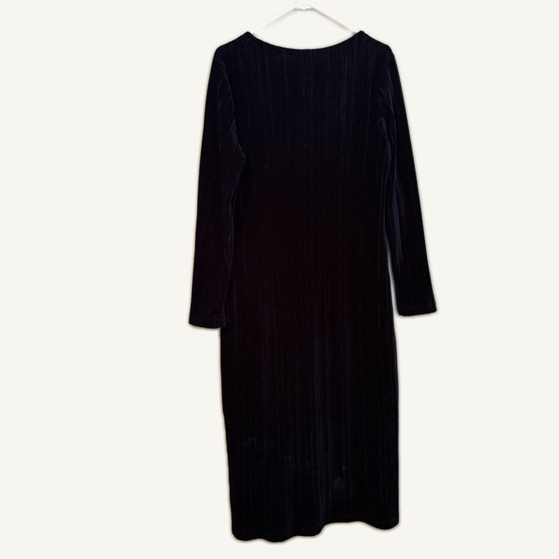 AVON Navy Velvet Dress & Peacock Feather Print Open Front Cover Up Set - L/XL