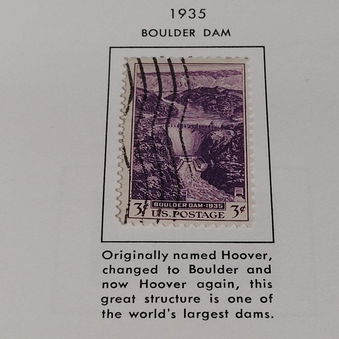 1935 3¢ Boulder Dam Stamp, Hoover Dam, Scott #774 Canceled, Purple, Rotary Print