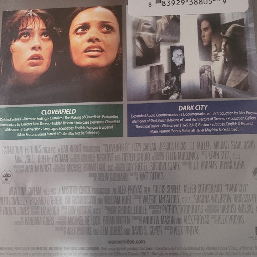 Dbl Feature: Cloverfield / Dark City Directors Cut DVD  Sci Fi Thriller Mystery