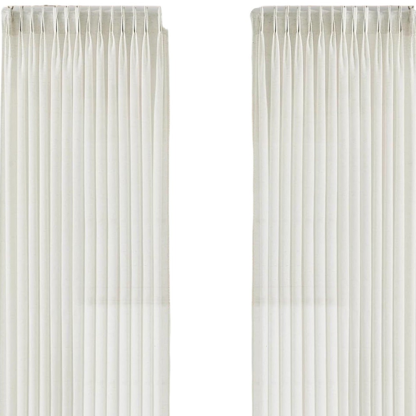 Off White/Cream Pinch Pleated Sheer 2 Panels 40"Wx90"L, Linen Cotton Blend