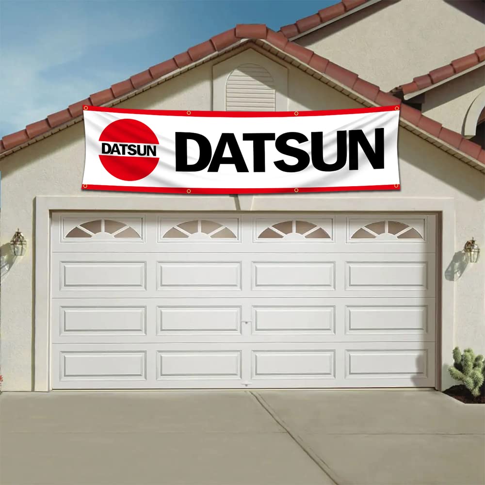 Datsun Banner 2×8 ft White, Red, Black Polyester w/ Brass Grommets Garage Decor