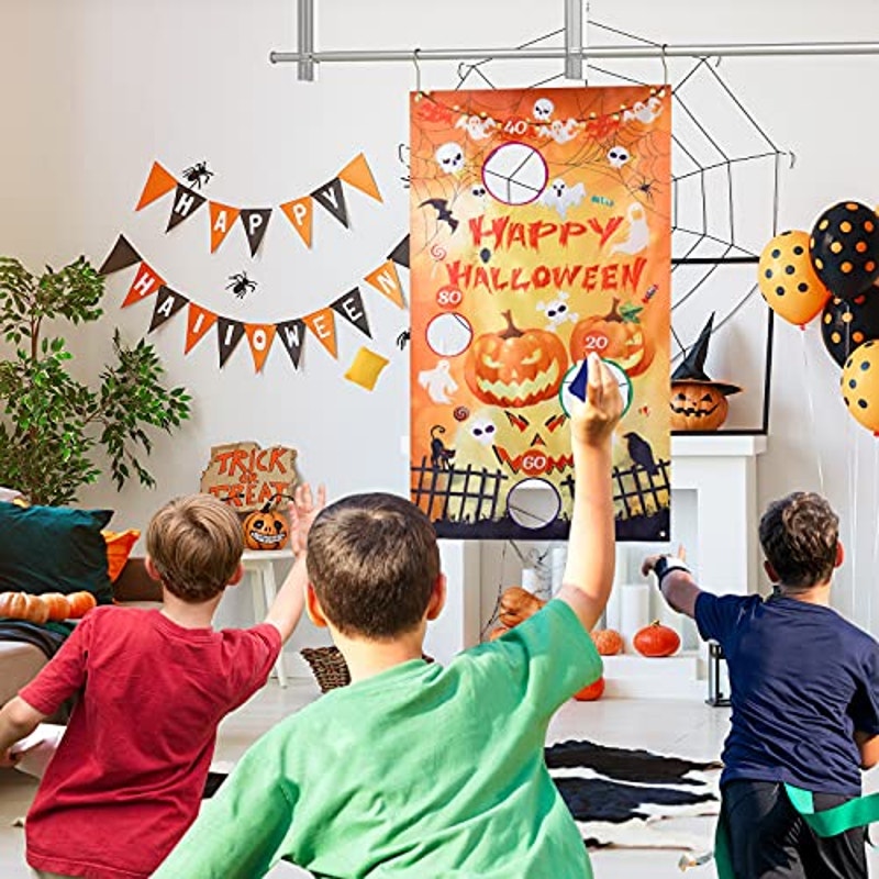 Halloween Pumpkin Bean Bag Toss Game for Kids (3 Bean Bags, Party Decor