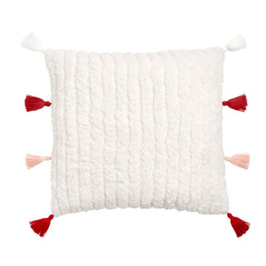 2-PK Gap Home Décor Sculpted Stripe Sherpa Square Throw Pillow w/ Tassels, 18X18