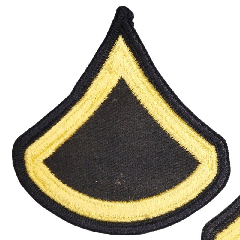 Vintage US Army PFC E‑3 Rank Chevrons Female Gold on Black Pair Sew‑On