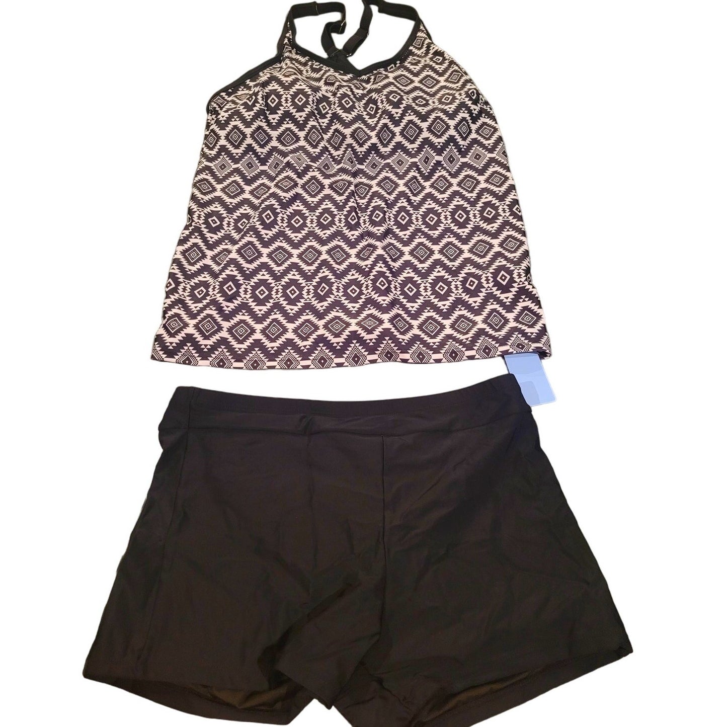 Yonique 2 Piece Tankini w/ Boy Shorts Athletic Swim Tank Top Geometry L (12-14)