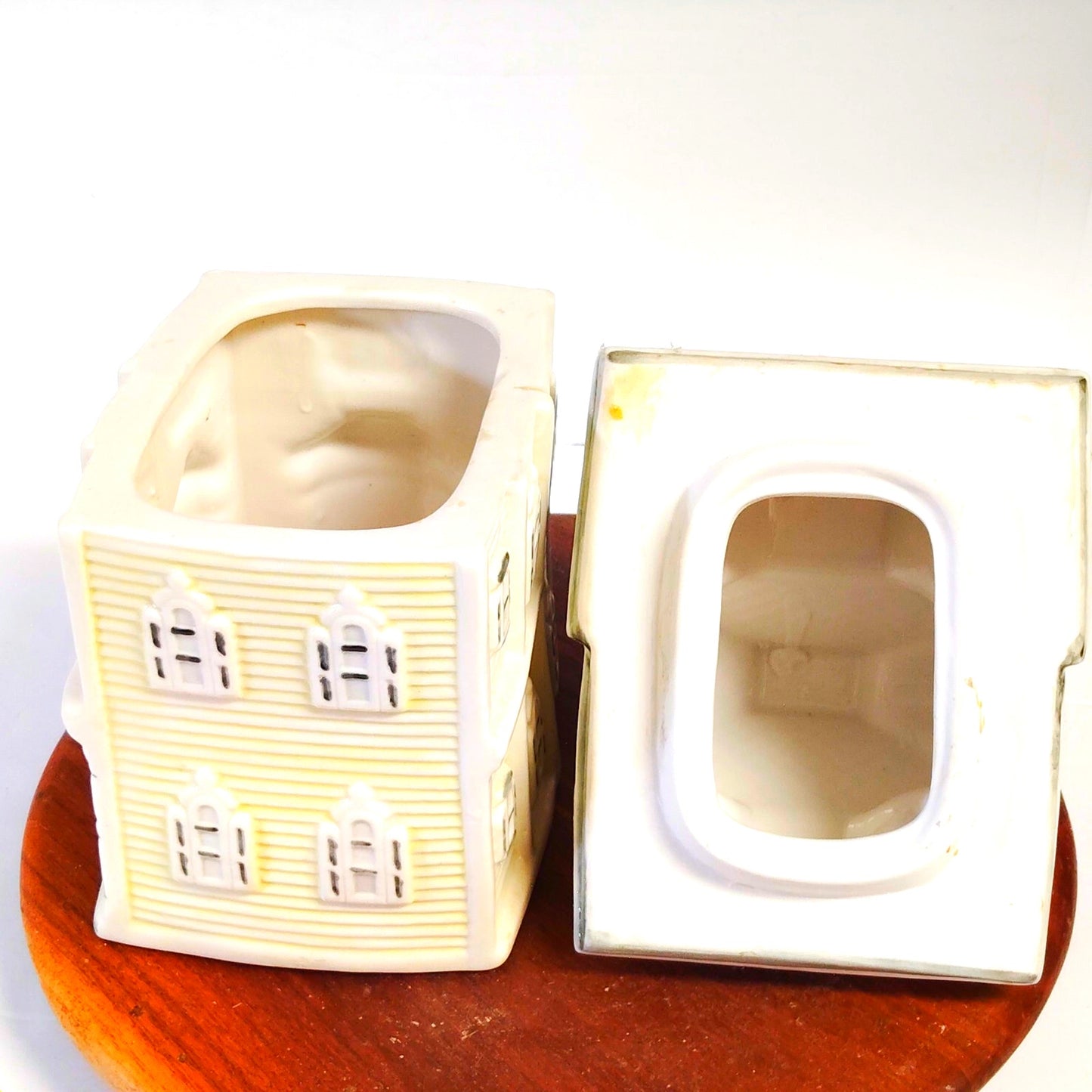 Vintage Victorian House Cookie Jar Yellow Gray Ceramic Mansion Design