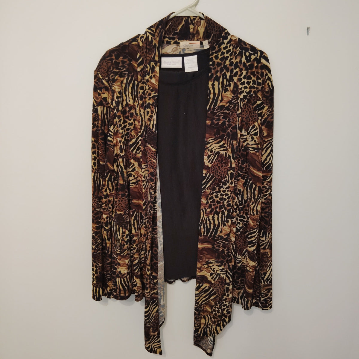 Elizabeth Williams Animal Print Cardigan, Black Tank Top & Pull-On Pants Set LRG