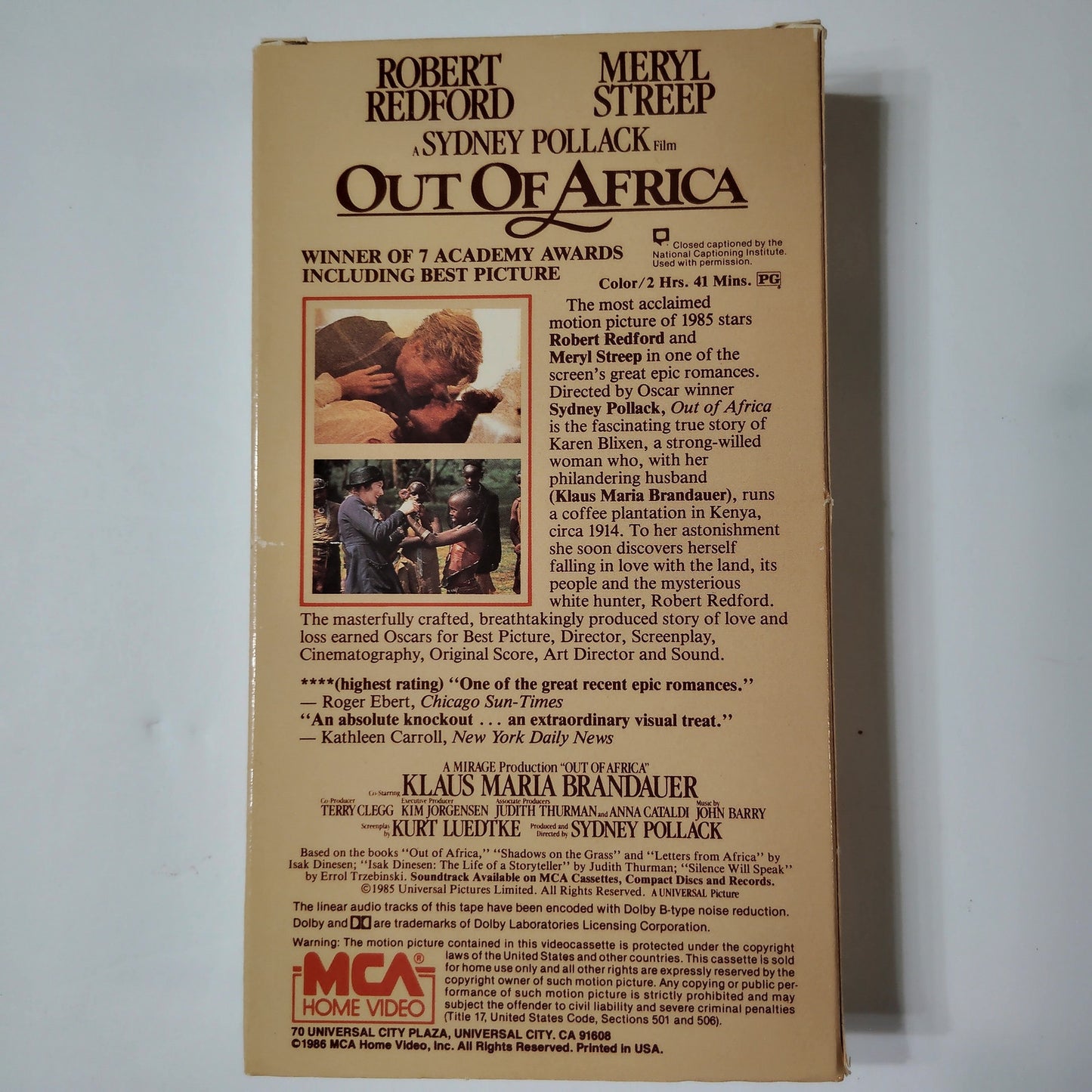 Out of Africa VHS 1986 Meryl Streep Robert Redford MCA Home Video Drama