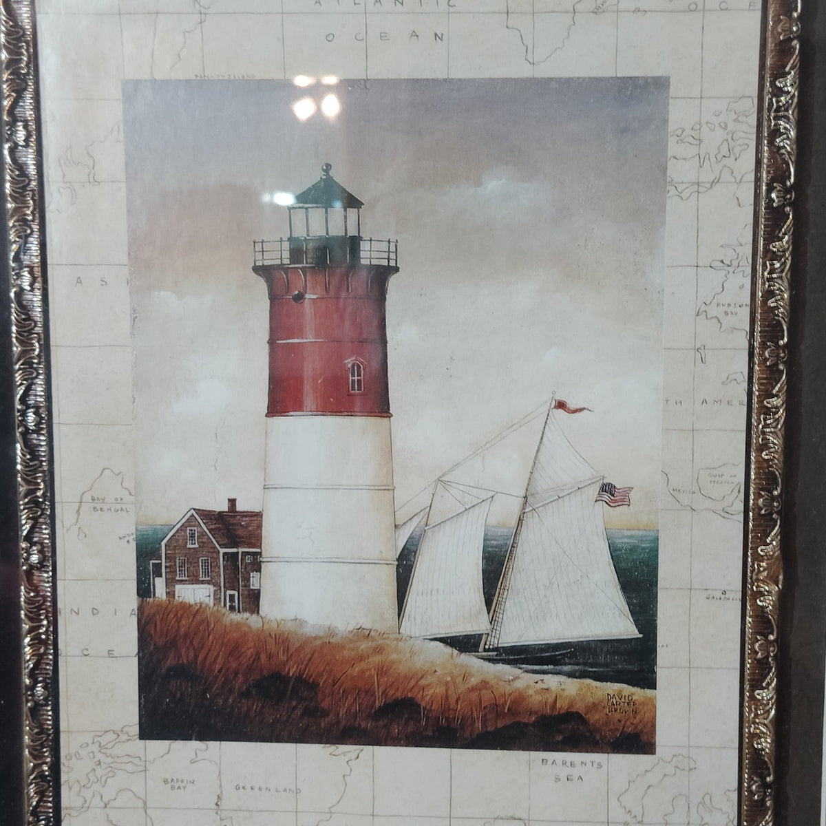 David Carter Brown Schooner Bay Framed Nautical Art Print Lighthouse Coastal