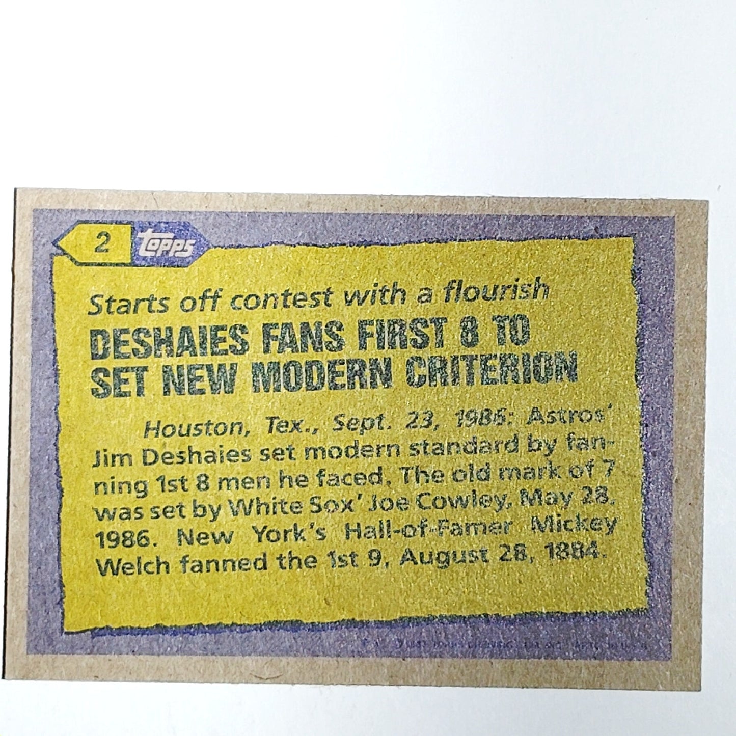 1987 Topps #2 Jim Deshaies Houston Astros Pitcher - VG/EX
