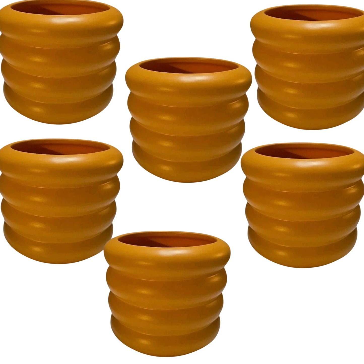 1 CS of 6 Small Bubble Ceramic Pastel Orange Planters 5" Diameter Plugged Drains