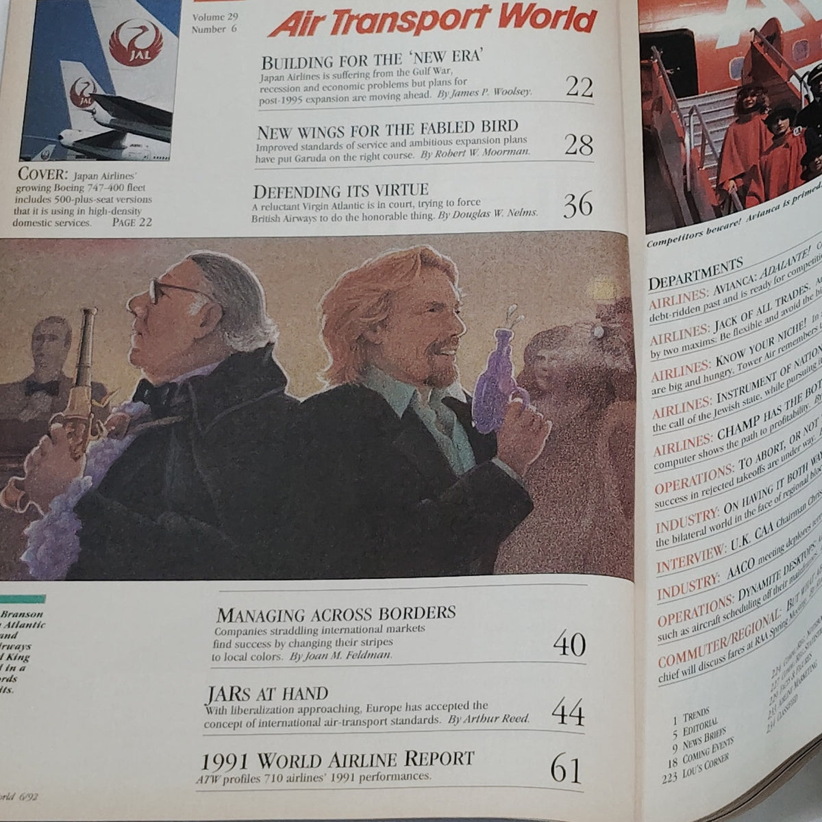 Air Transport World Magazine - June 1992 - Vintage Aviation Publication Blue JAL
