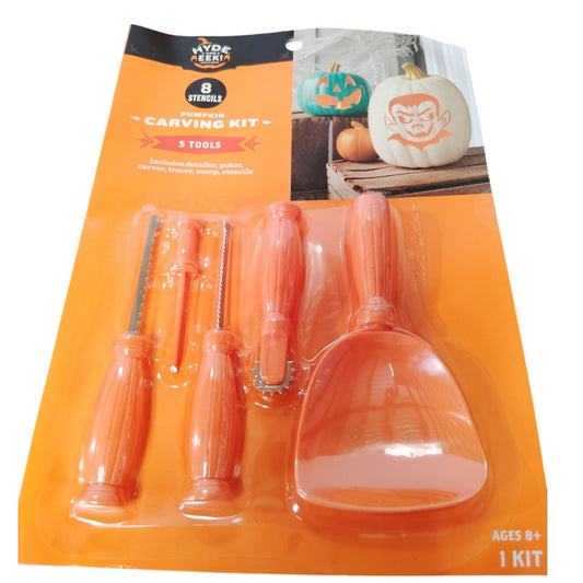 Hyde & EEK! Boutique Halloween Pumpkin Carving Kit – 8 Stencils – 5 Easy-Grip Tools