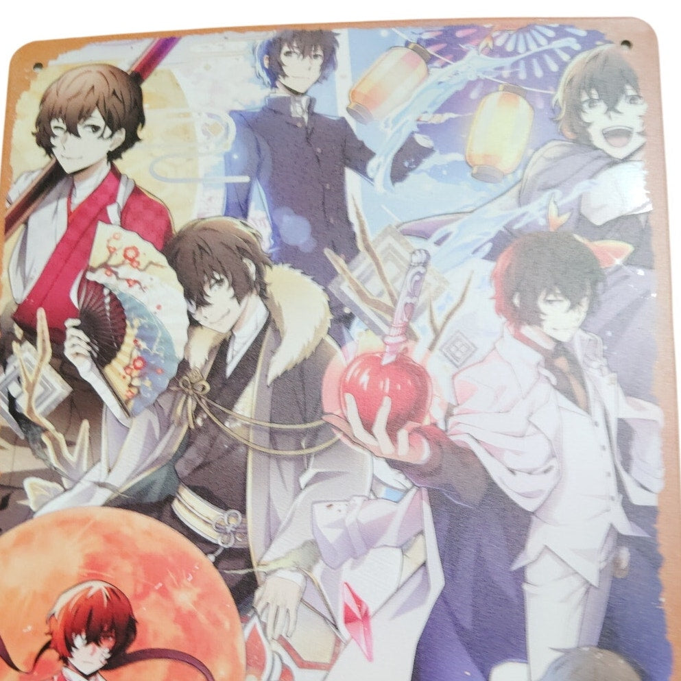 Retro 12x8 Tin Sign – Anime Collage with Traditional & Fantasy Elements – Japanese-Inspired Wall Art