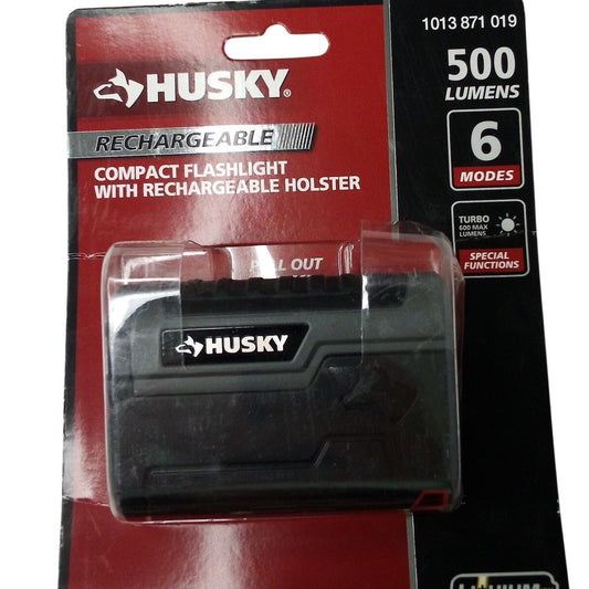 Husky 500-Lumen Compact Rechargeable Flashlight with Holster USB-C 91648