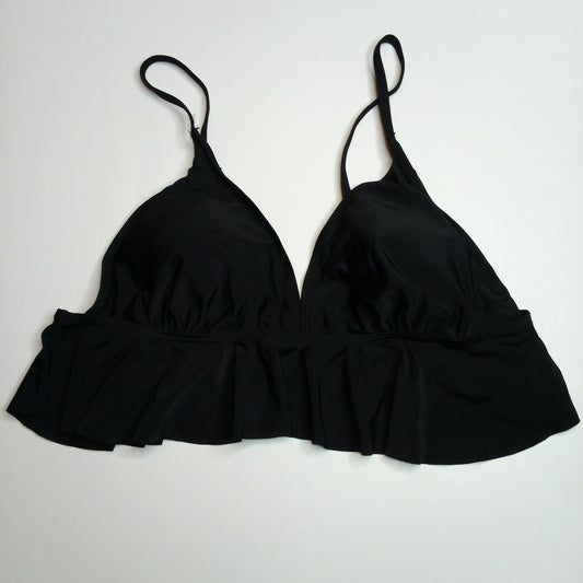 Unbranded Black Ruffle Bikini Swim Top - Adjustable Straps, Triangle Cup, Size L