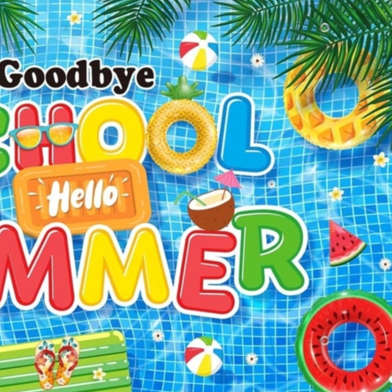 Goodbye School Hello Summer Backdrop 71×44 in Pool Beach Party Decoration