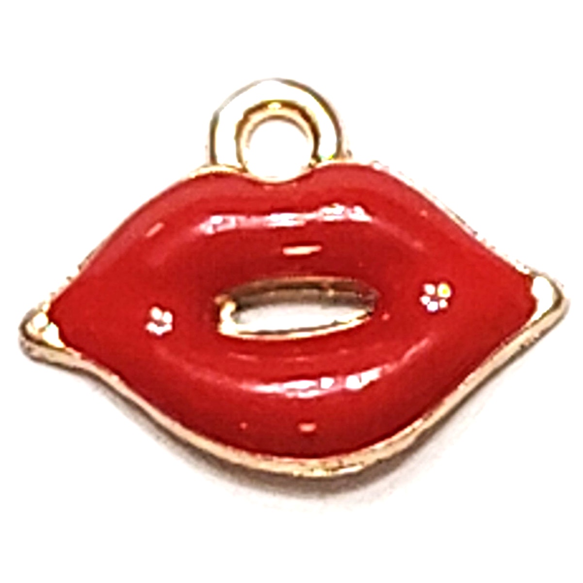 Red Lip Charm Enamel Gold‑Tone Border 5/8" Pendant Jewelry Making