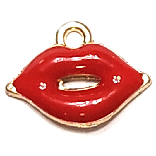 Red Lip Charm Enamel Gold‑Tone Border 5/8" Pendant Jewelry Making