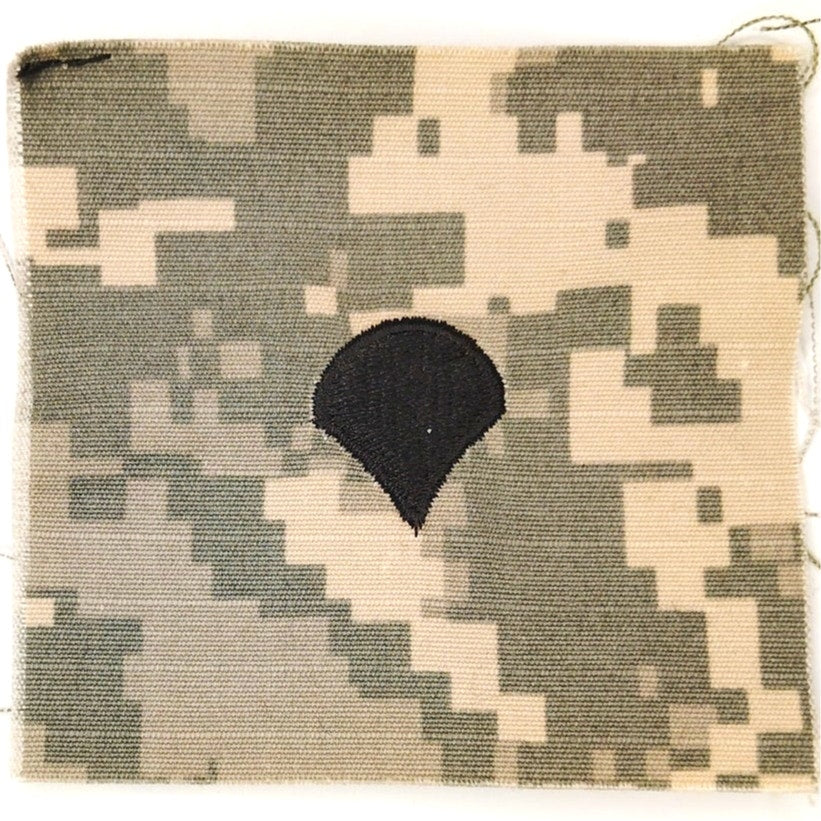 US Army Specialist E‑4 Rank Patch Black on UCP ACU – Sew‑On 3‑1/4" × 3"