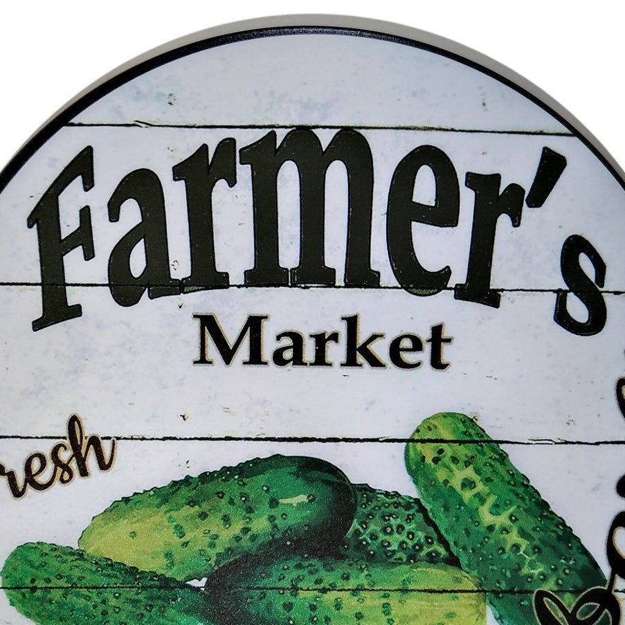 Farmer’s Market Cucumbers Aluminum Sign – Rustic Produce Décor – 11.75" Round Wall Plate