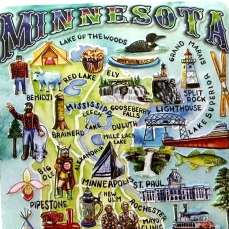 Minnesota State Map Magnet Classic Magnets 3" × 3" Embossed Design