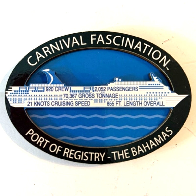 Carnival Fascination Cruise Ship Oval Magnet Bahamas Registry Stats 3x2.125