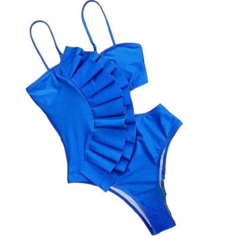 Sporlike One Piece, Flounce, Hole Out Suit, Padded Monokini, Royal Blue, S