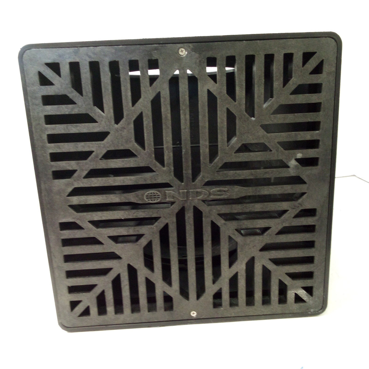 NDS 12 in Square Catch Basin Drain Kit Black Plastic Grate 2-Outlet Plug