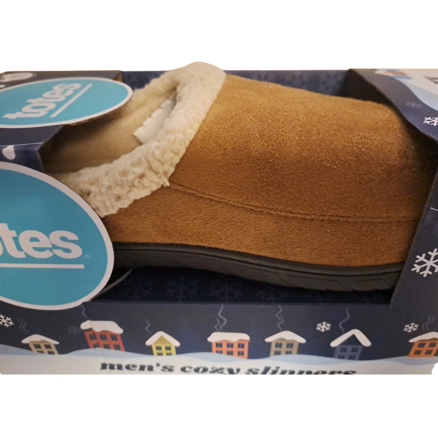 Totes Mens Hoodback Slippers, Size 8-9 (M), Cognac Faux Suede w/ Plush Lining