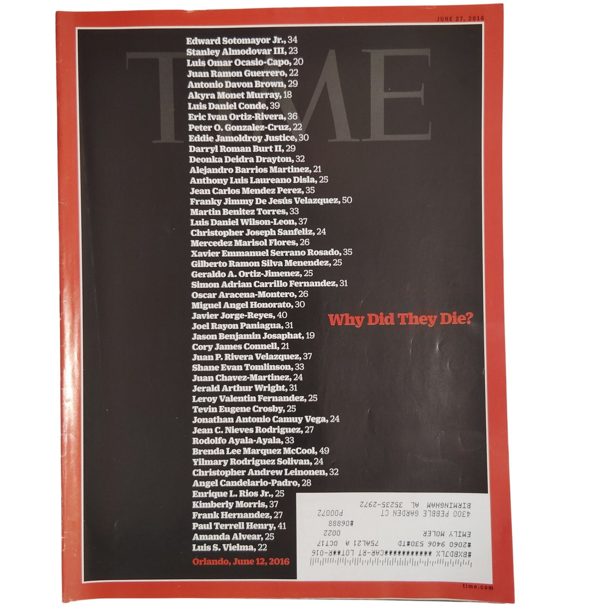 TIME Magazine June 27 2016 Orlando Pulse Shooting Why Did They Die Cover
