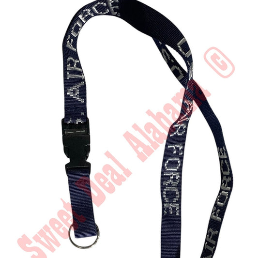 US Air Force Embroidered Lanyard, 3/4"W, Keyring, Key Chain, Blue w/ White Text