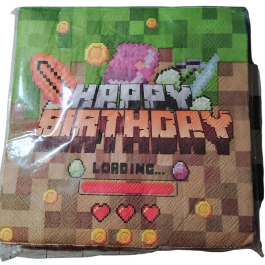 Minecraft-Inspired Happy Birthday Napkins – 25-Pack Pixel Party Tableware