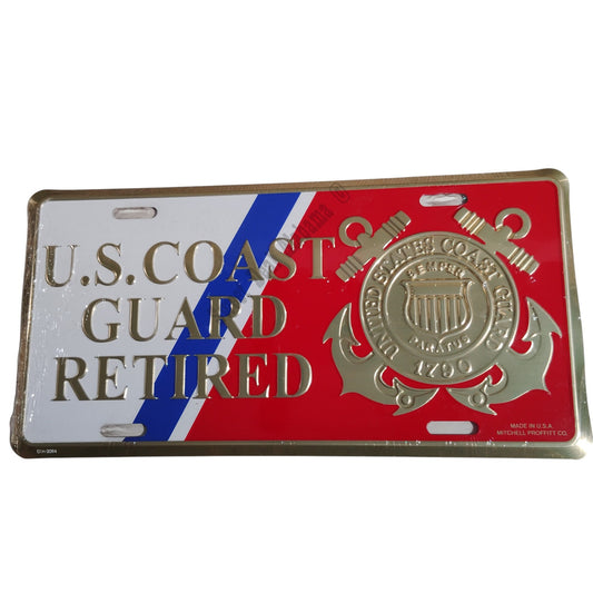 U.S. Coast Guard - Retired - Standard 12" x 6" Full Color Tag, Made in U.S.A.
