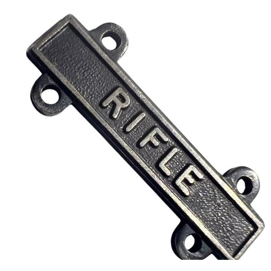Military Qualification Bar, Rifle, 1/2"H x 1"W, Silver Text, Black Background