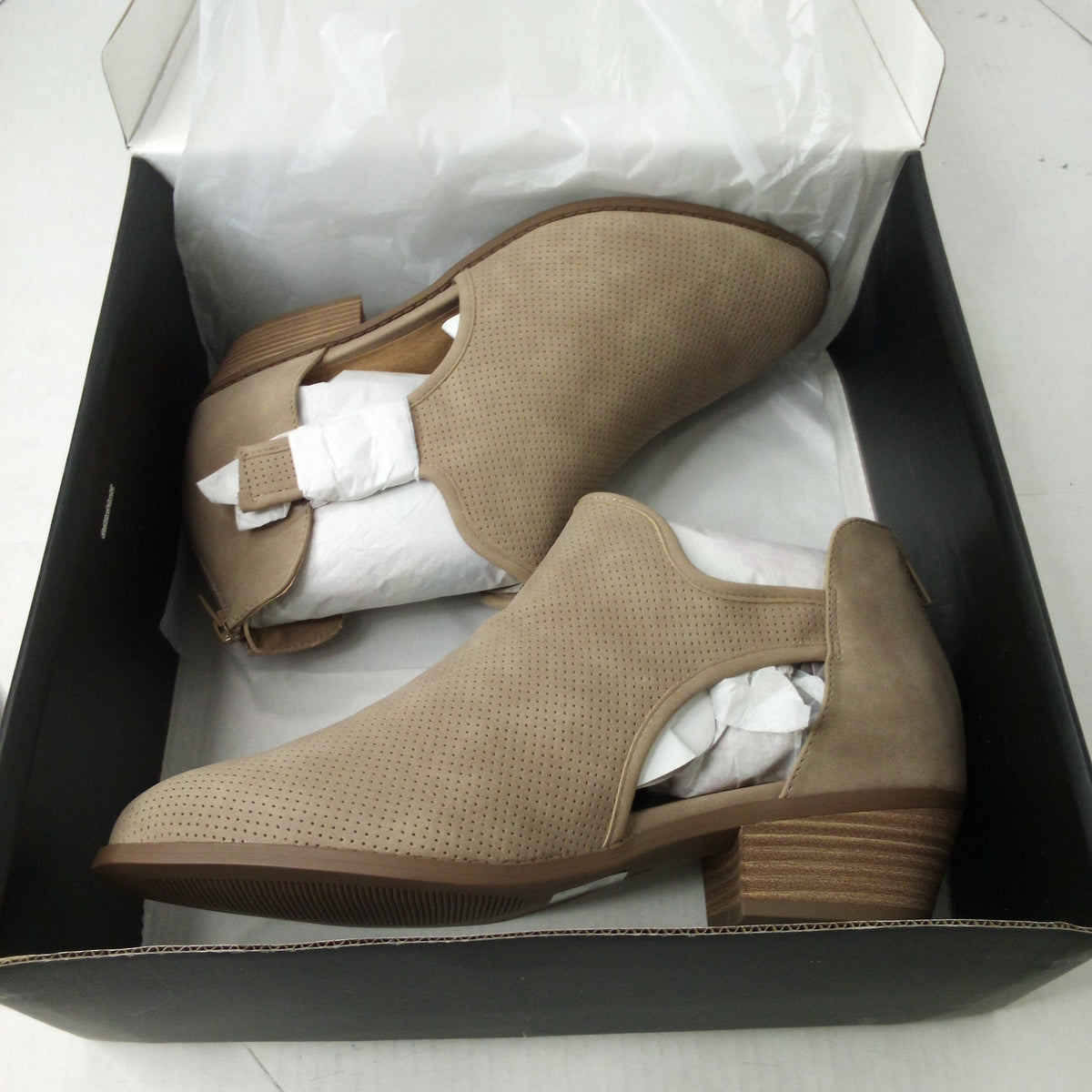 Lane Bryant 10W Taupe Perforated Cutout Ankle Booties Pointed Toe Block Heel