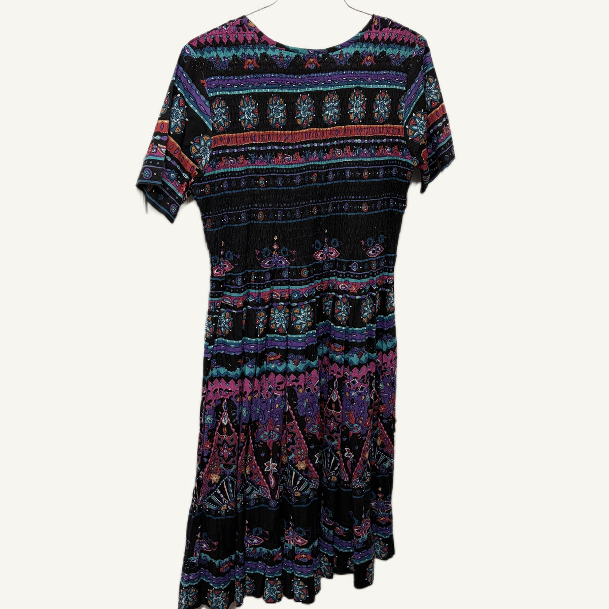 VTG 1990's Draper's & Damon's SW Aztec/Tribal Print Smocked Short Sleeve Dress L