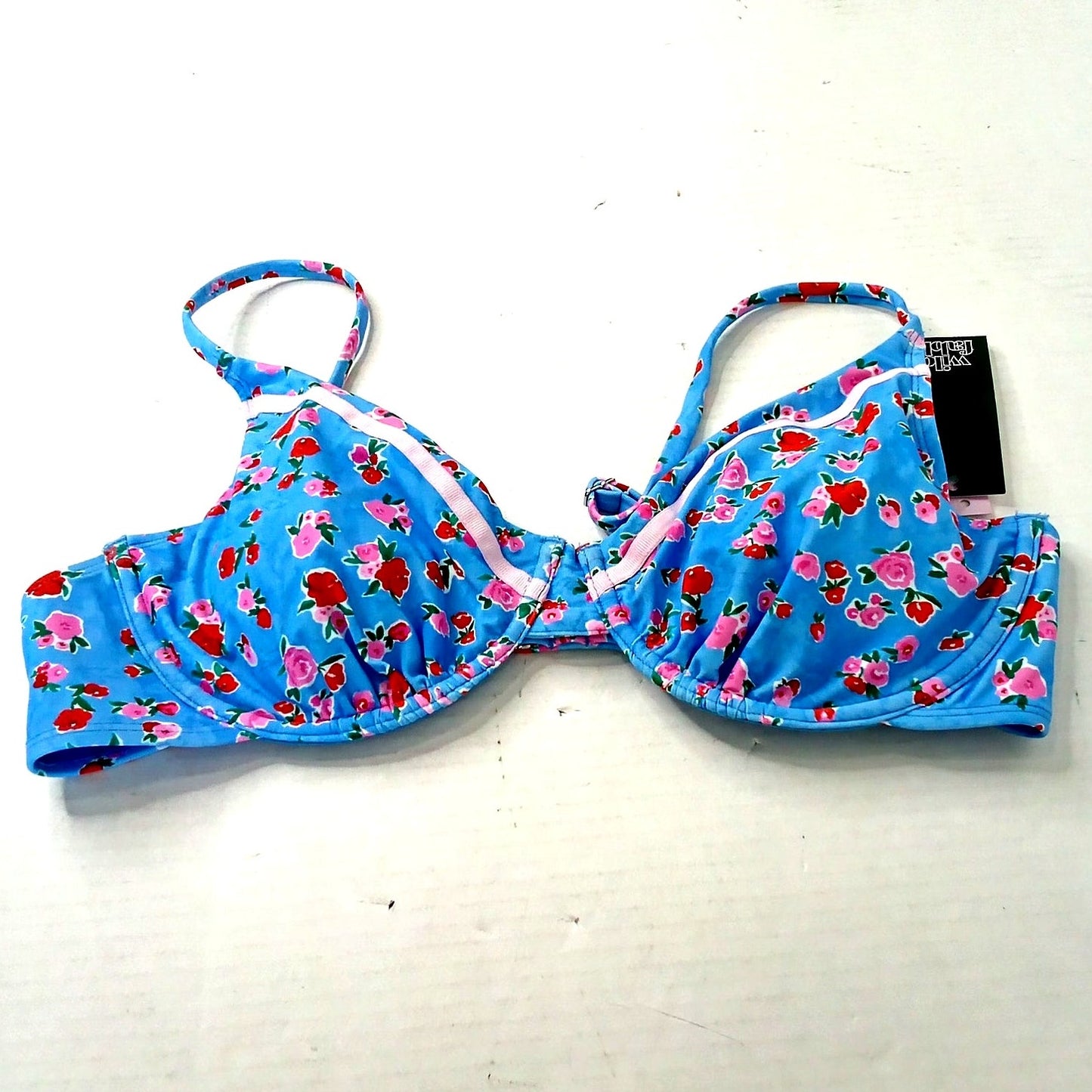 Wild Fable Ditsy Floral Ribbon Underwire Bikini Top L (12-14) Adjustable Straps