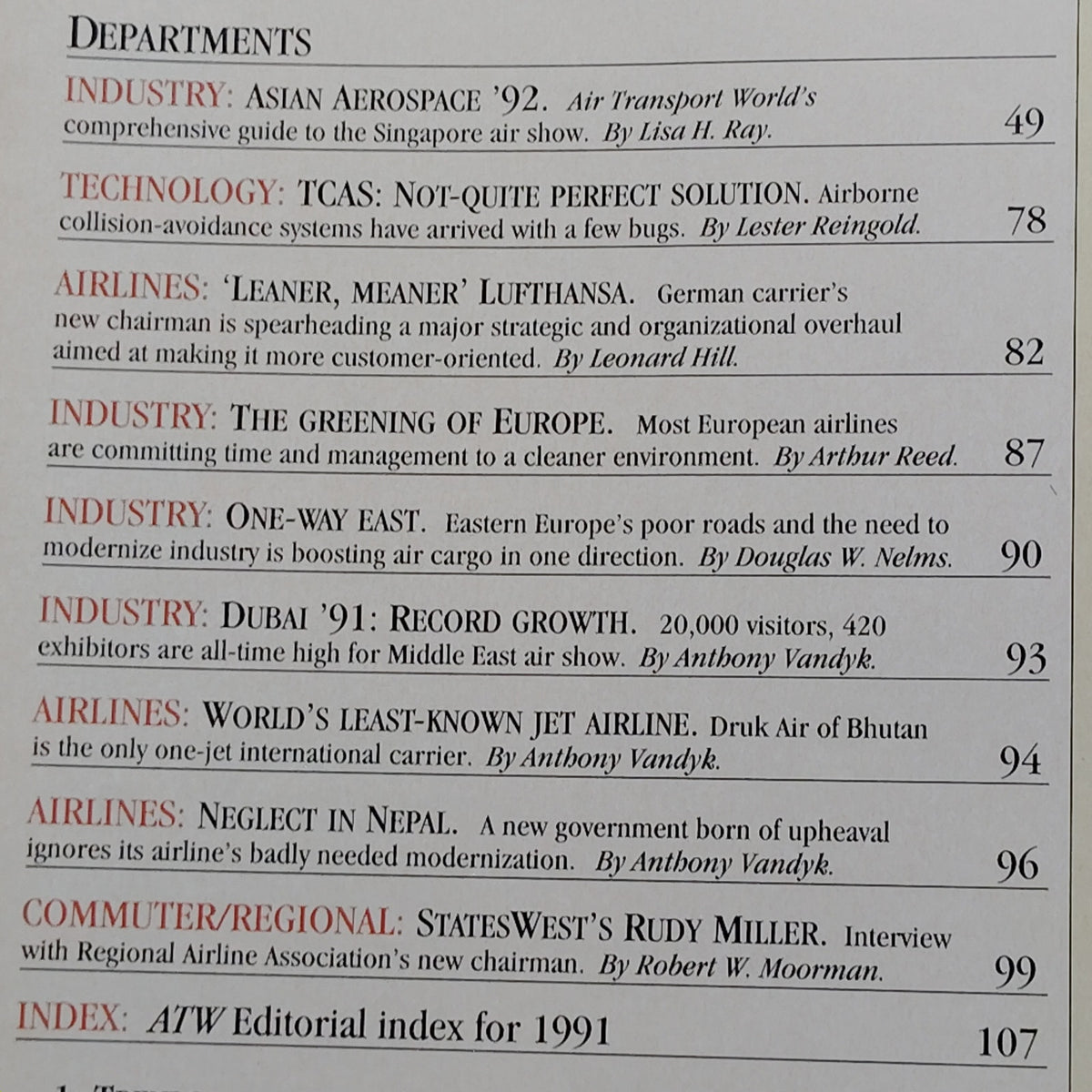 Air Transport World Magazine - January 1992 - "Searching for Magic" Aviation